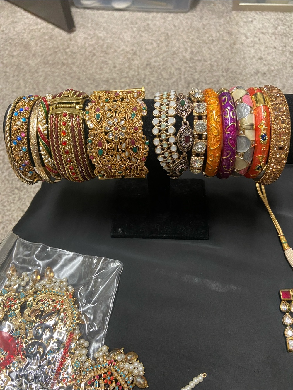 Elegant Multicolor Indian Style Bridal Bangles - Gold Tone